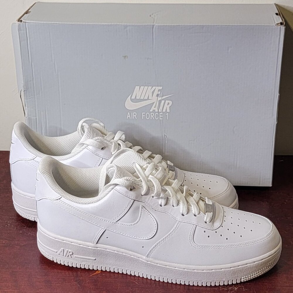 SIZE 12 - Nike Air Force 1s "Triple White" Leather Sneakers